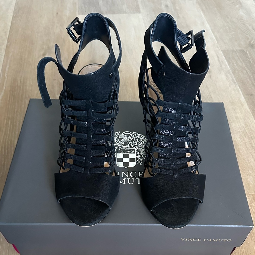 Vince Camuto Black Caged Heels